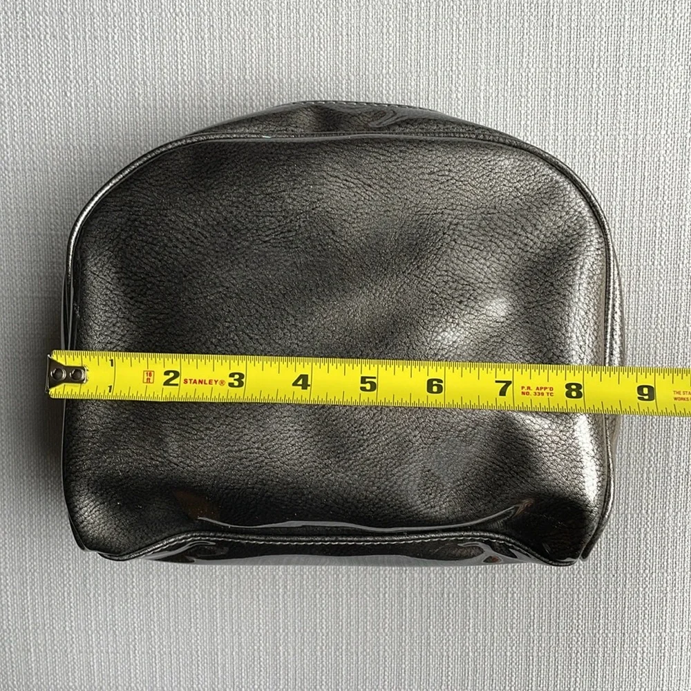 Lancome large gray silver metallic glossy cosmetics pouch